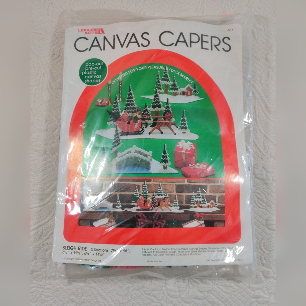 Leisure Arts Canvas Capers SLEIGH RIDE  COMPLETE Kit Pre-cut Shapes Vintage 1985